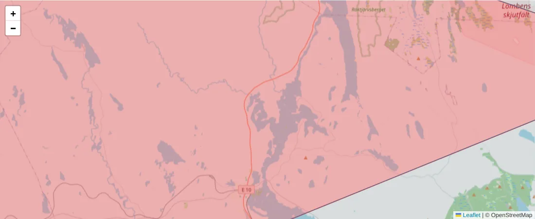 Karta över postnummerområdet  och angränsande postnummer i Sverige