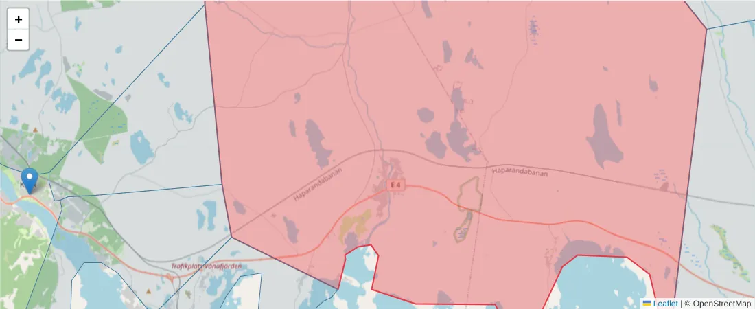 Karta över postnummerområdet  och angränsande postnummer i Sverige