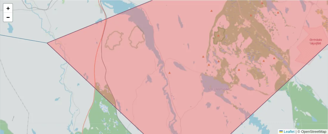 Karta över postnummerområdet  och angränsande postnummer i Sverige