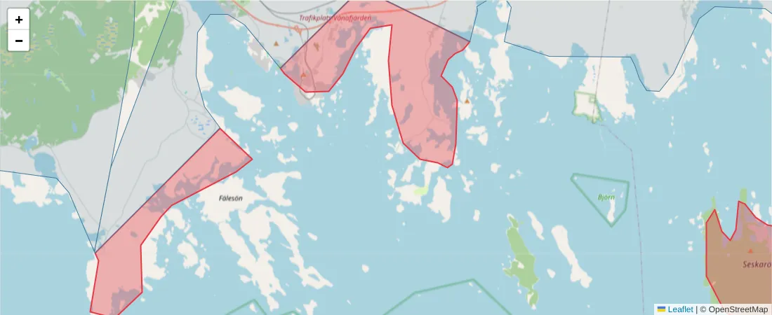 Karta över postnummerområdet  och angränsande postnummer i Sverige