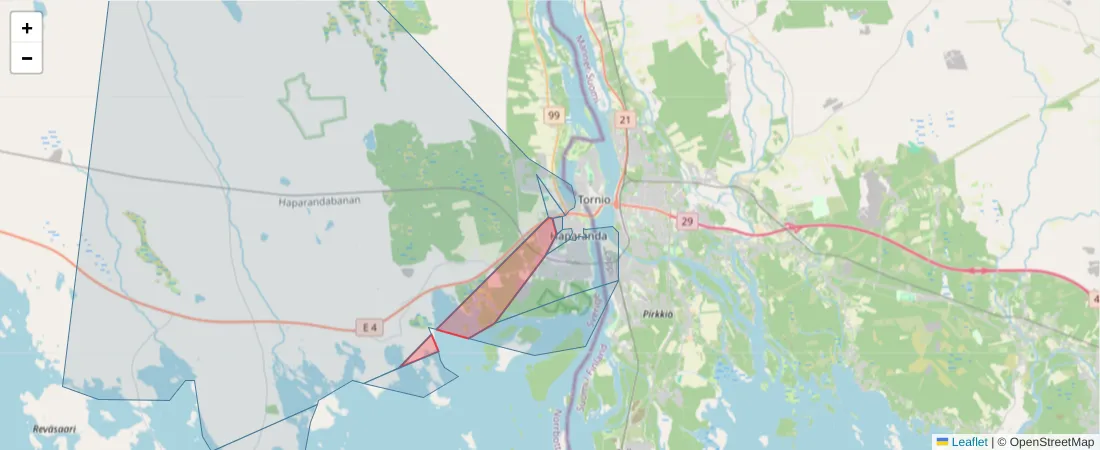 Karta över postnummerområdet  och angränsande postnummer i Sverige