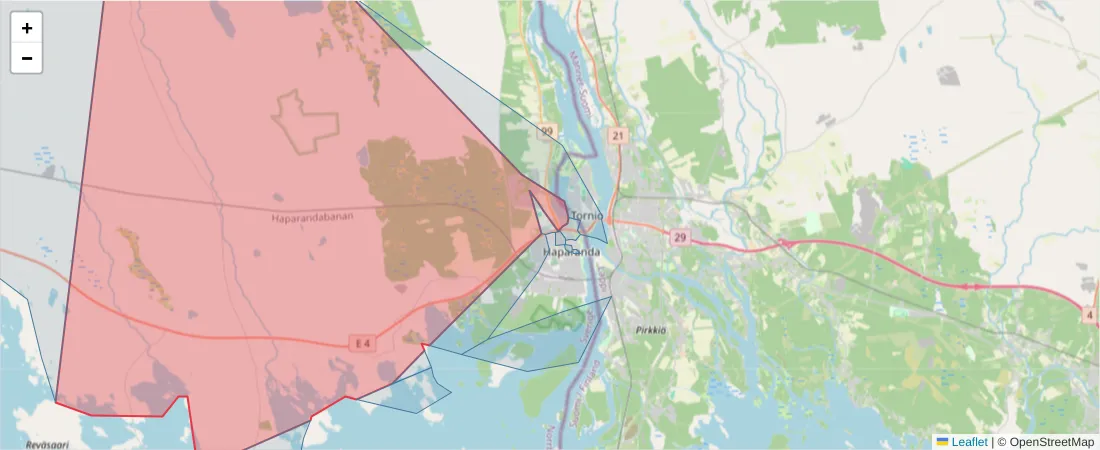 Karta över postnummerområdet  och angränsande postnummer i Sverige