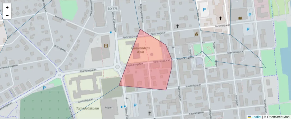 Karta över postnummerområdet  och angränsande postnummer i Sverige