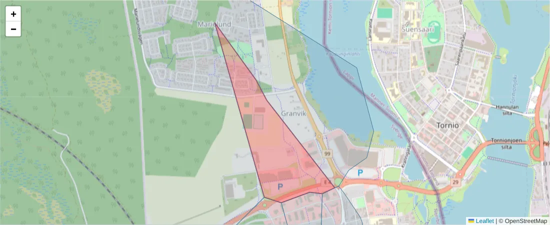 Karta över postnummerområdet  och angränsande postnummer i Sverige