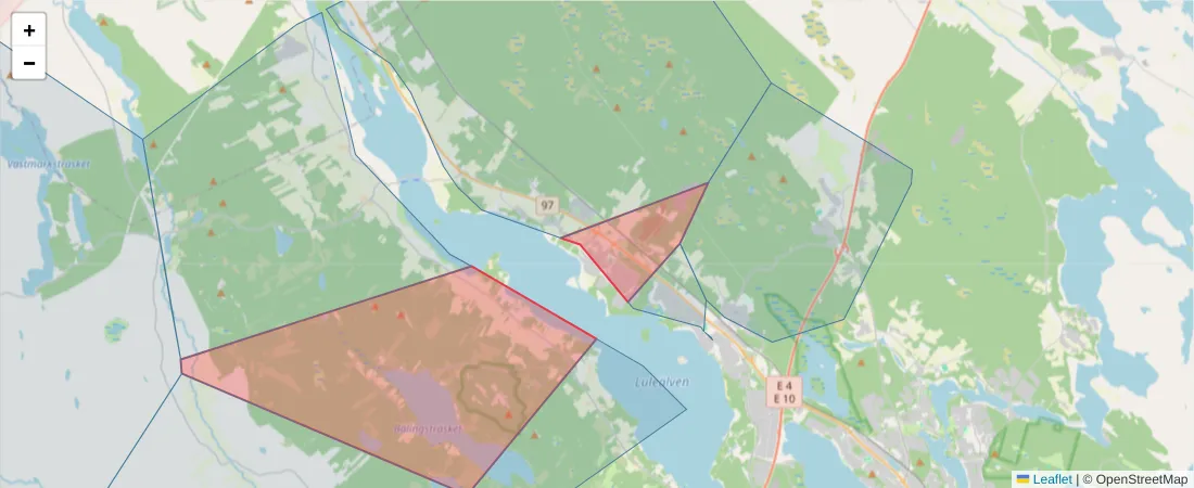 Karta över postnummerområdet  och angränsande postnummer i Sverige