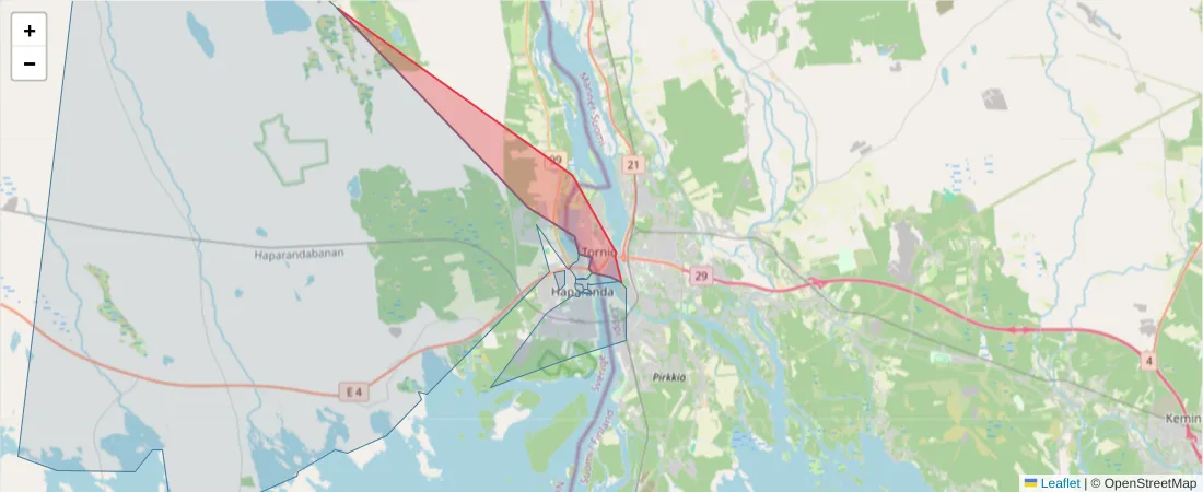 Karta över postnummerområdet  och angränsande postnummer i Sverige