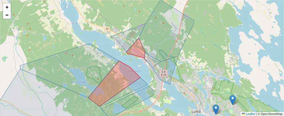 Karta över postnummerområdet  och angränsande postnummer i Sverige