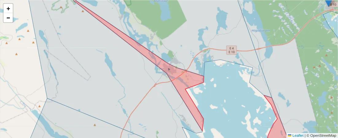 Karta över postnummerområdet  och angränsande postnummer i Sverige