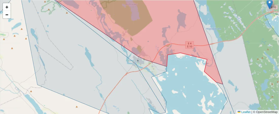 Karta över postnummerområdet  och angränsande postnummer i Sverige