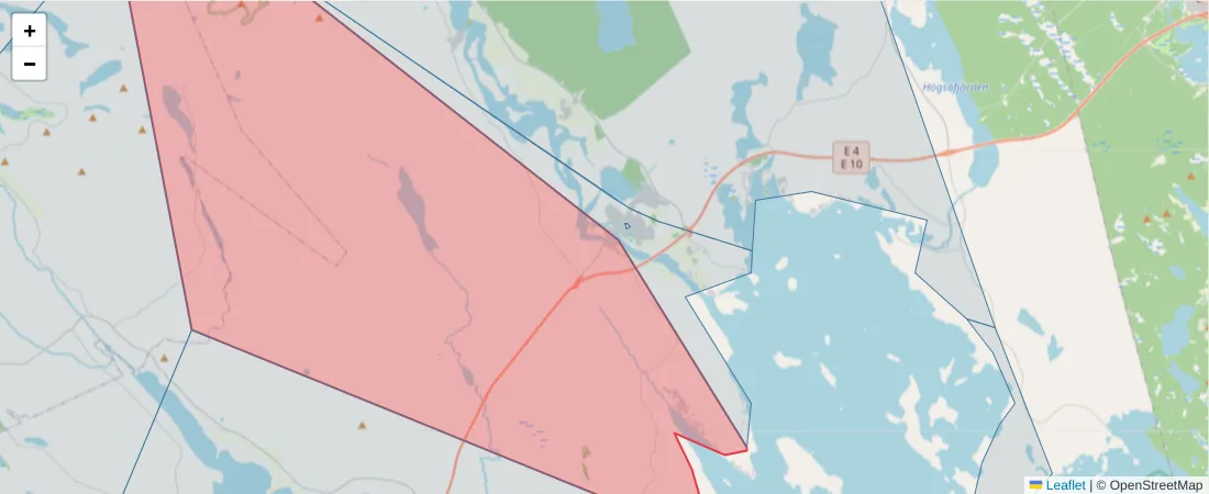 Karta över postnummerområdet  och angränsande postnummer i Sverige