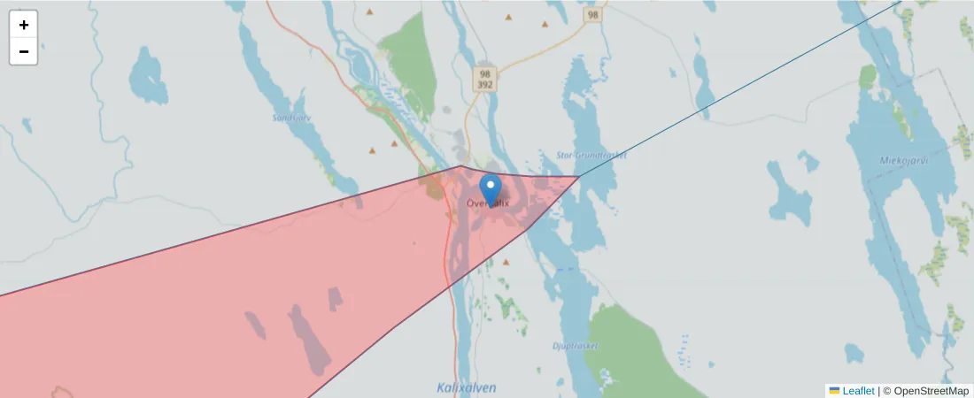 Karta över postnummerområdet  och angränsande postnummer i Sverige