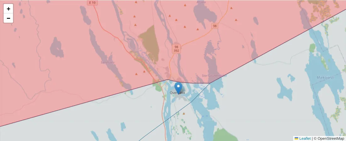 Karta över postnummerområdet  och angränsande postnummer i Sverige