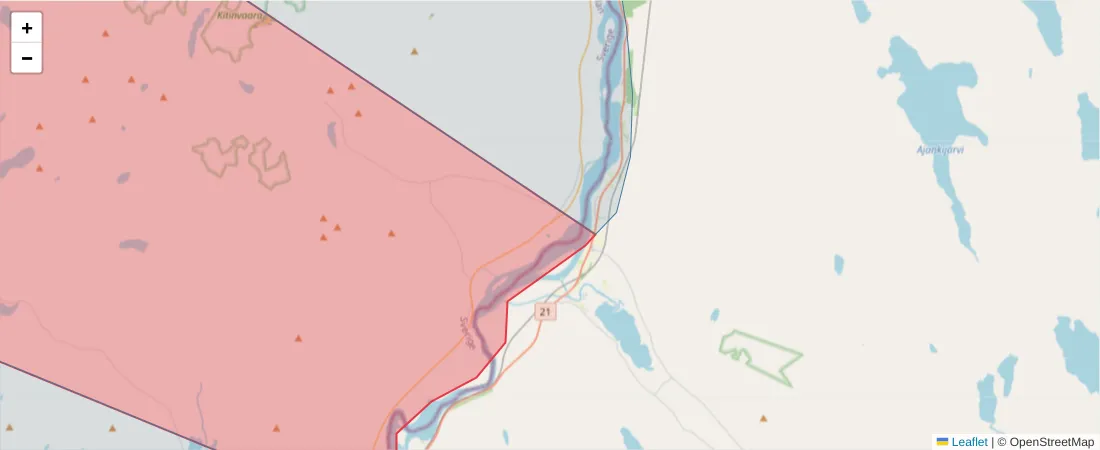 Karta över postnummerområdet  och angränsande postnummer i Sverige