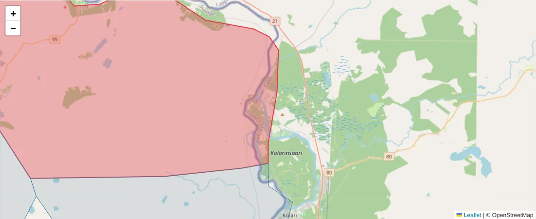 Karta över postnummerområdet  och angränsande postnummer i Sverige