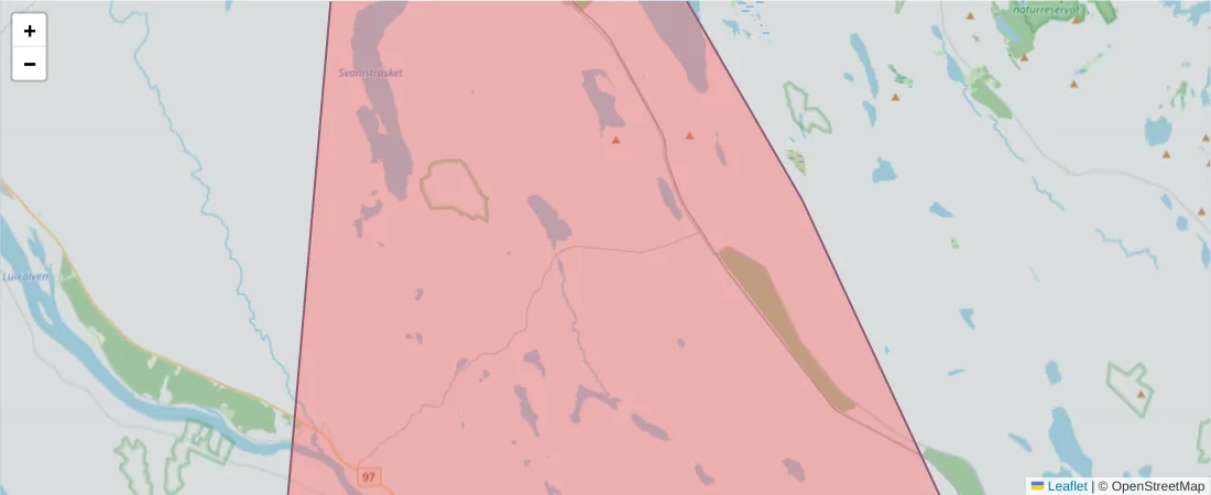 Karta över postnummerområdet  och angränsande postnummer i Sverige