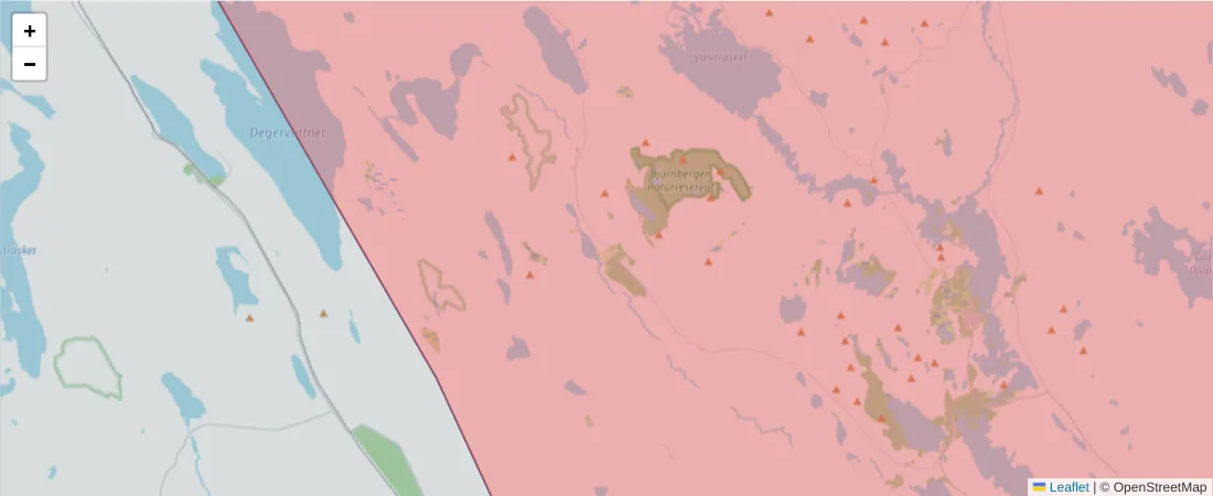 Karta över postnummerområdet  och angränsande postnummer i Sverige