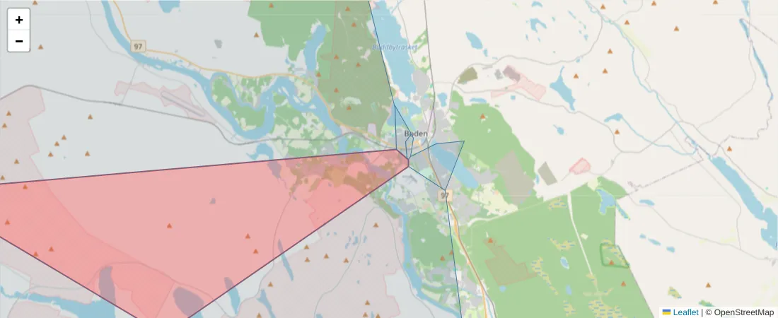 Karta över postnummerområdet  och angränsande postnummer i Sverige