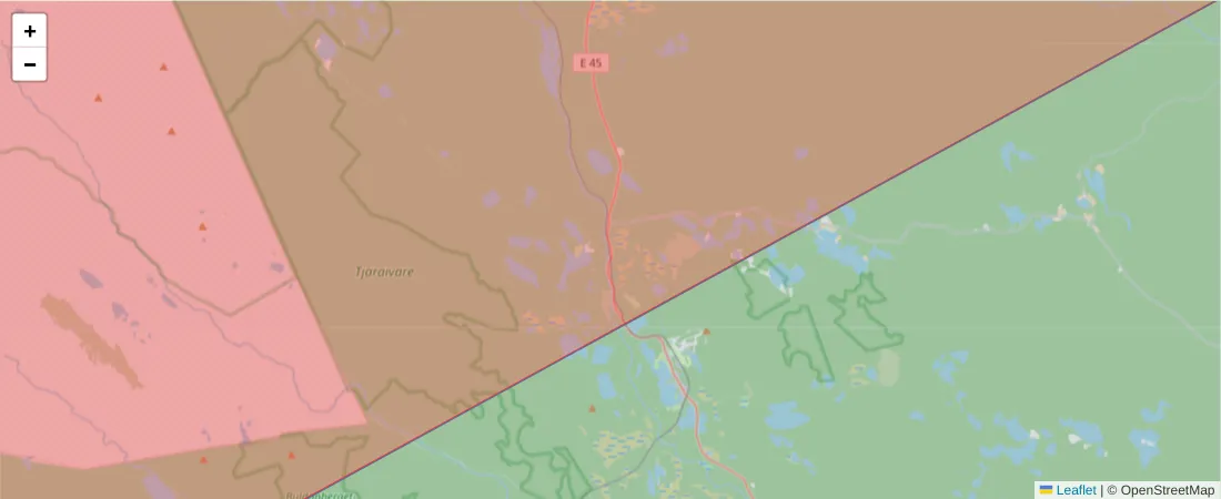 Karta över postnummerområdet  och angränsande postnummer i Sverige
