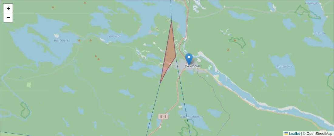 Karta över postnummerområdet  och angränsande postnummer i Sverige