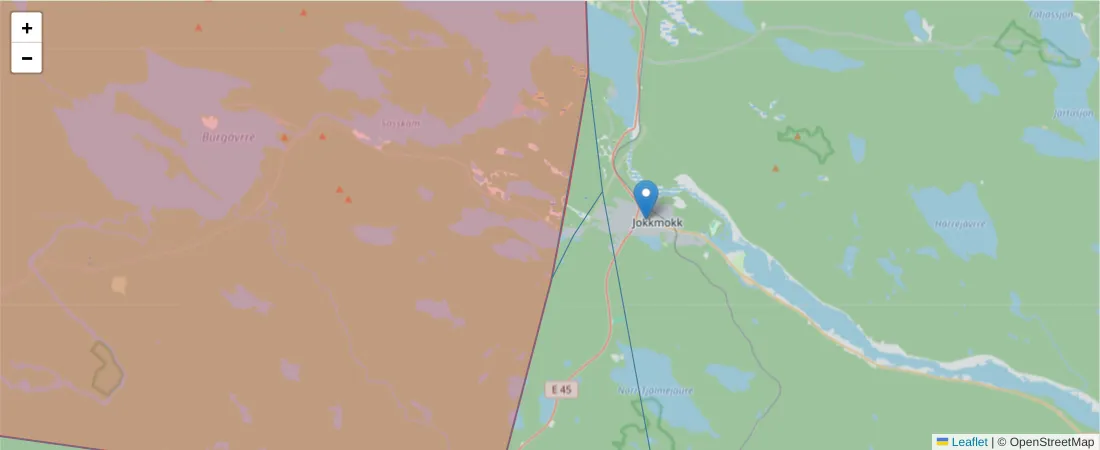 Karta över postnummerområdet  och angränsande postnummer i Sverige