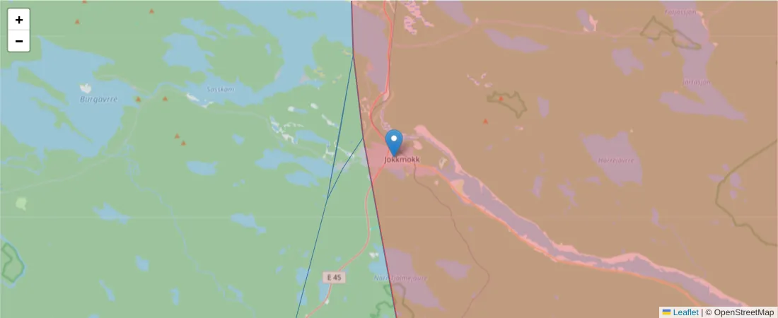 Karta över postnummerområdet  och angränsande postnummer i Sverige