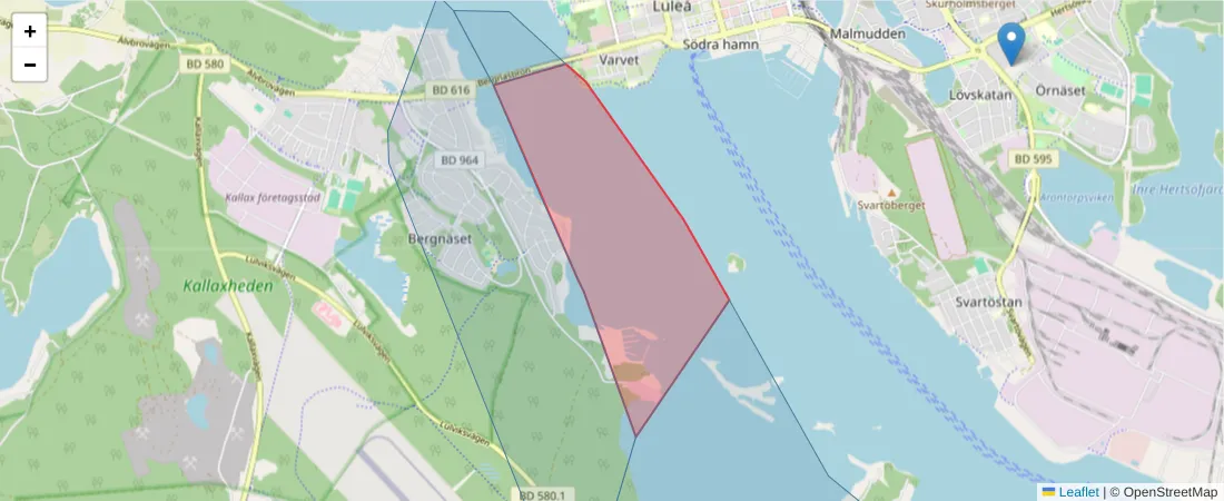 Karta över postnummerområdet  och angränsande postnummer i Sverige