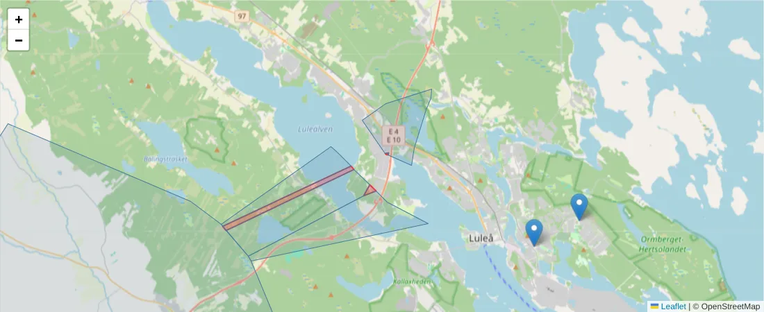 Karta över postnummerområdet  och angränsande postnummer i Sverige