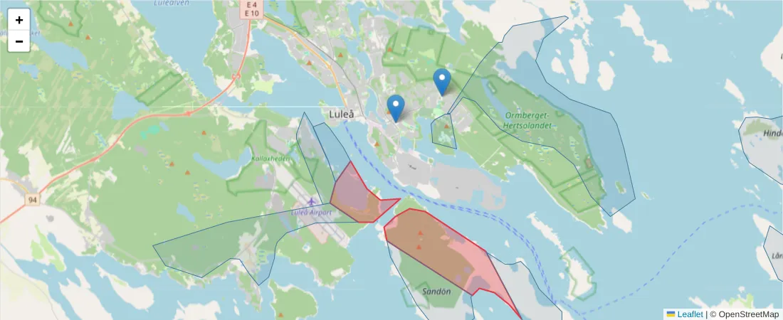 Karta över postnummerområdet  och angränsande postnummer i Sverige
