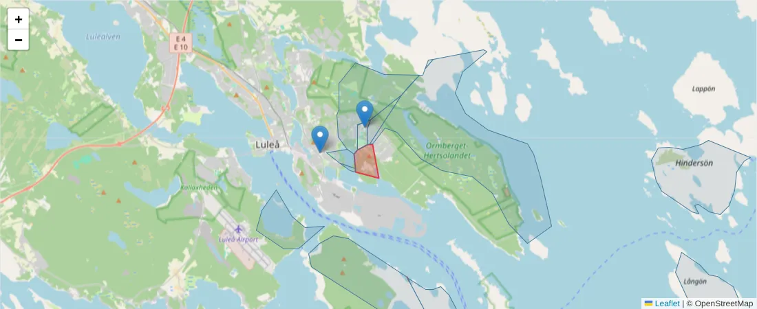 Karta över postnummerområdet  och angränsande postnummer i Sverige