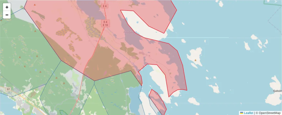 Karta över postnummerområdet  och angränsande postnummer i Sverige
