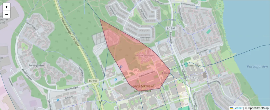 Karta över postnummerområdet  och angränsande postnummer i Sverige