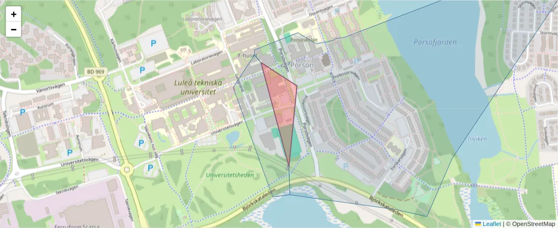 Karta över postnummerområdet  och angränsande postnummer i Sverige