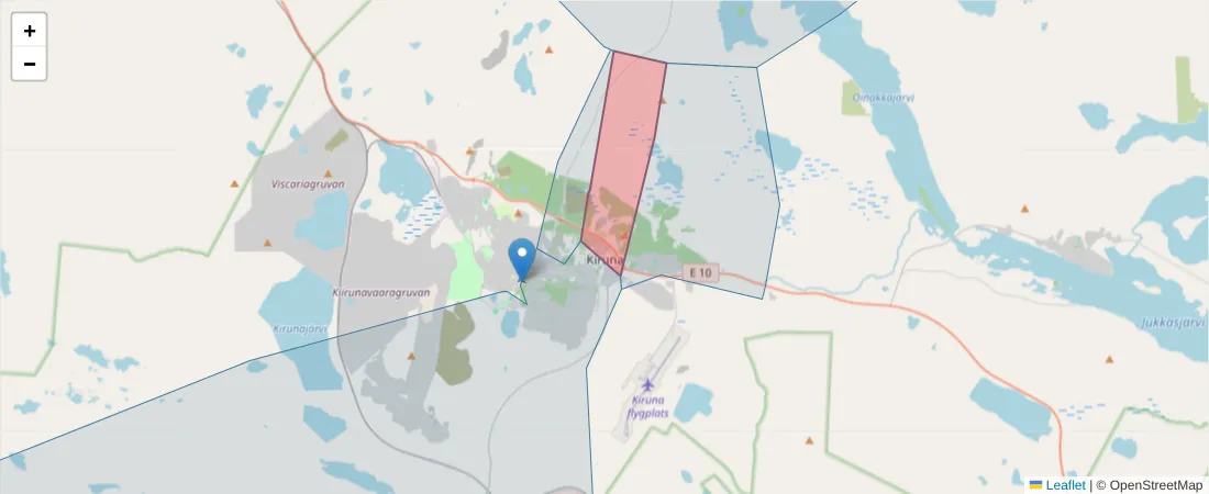 Karta över postnummerområdet  och angränsande postnummer i Sverige