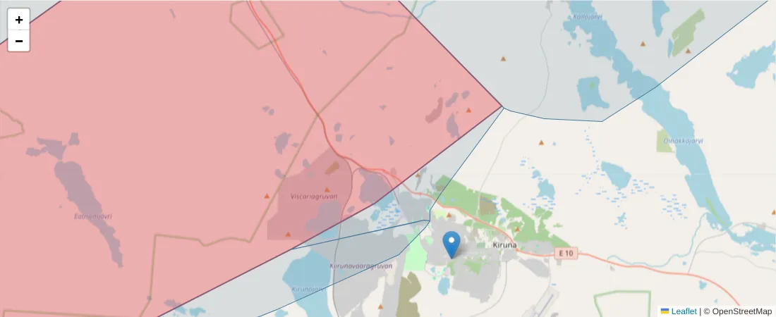 Karta över postnummerområdet  och angränsande postnummer i Sverige