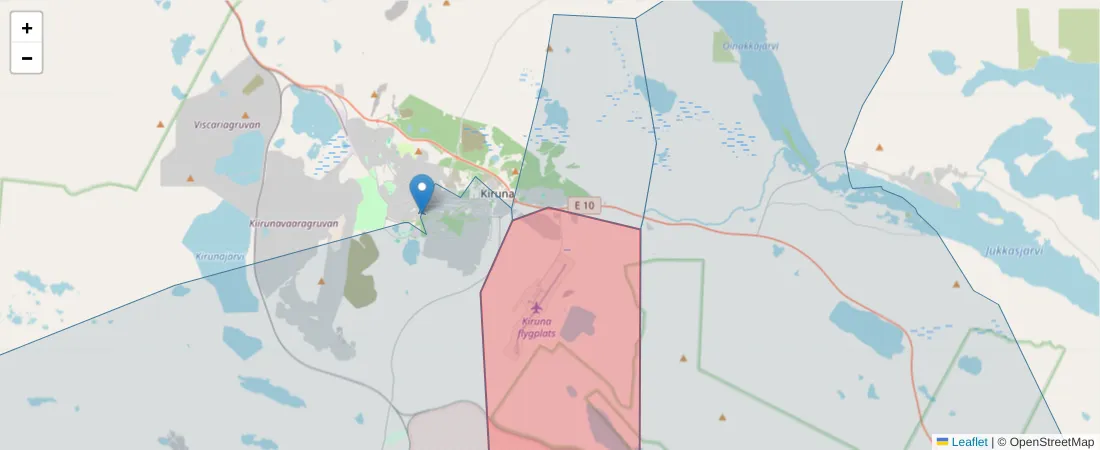 Karta över postnummerområdet  och angränsande postnummer i Sverige