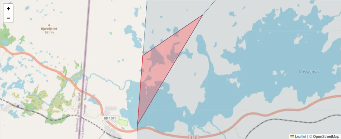 Karta över postnummerområdet  och angränsande postnummer i Sverige