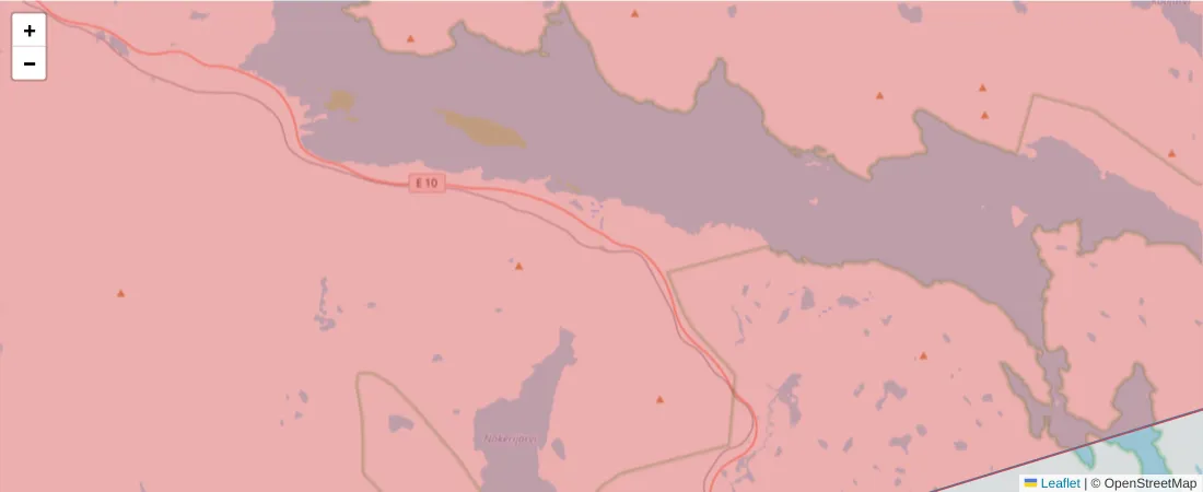 Karta över postnummerområdet  och angränsande postnummer i Sverige