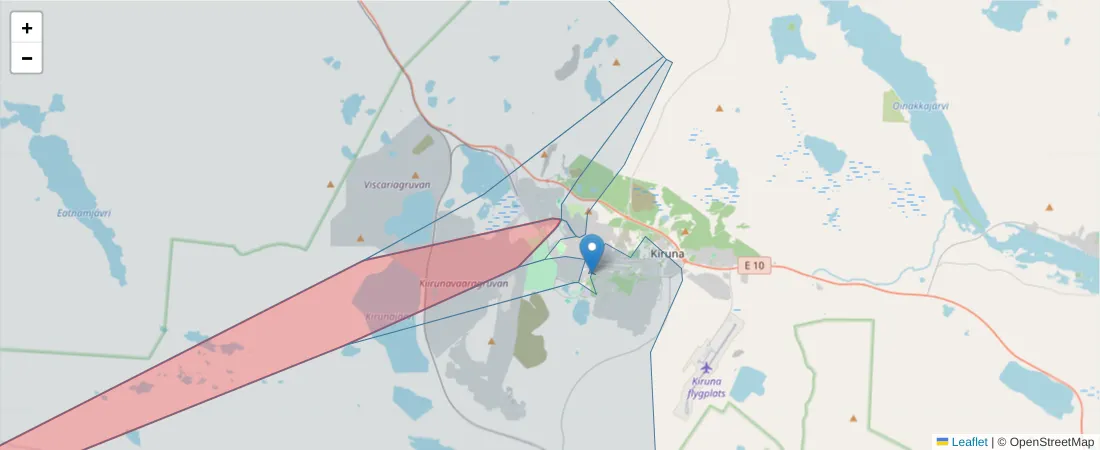 Karta över postnummerområdet  och angränsande postnummer i Sverige