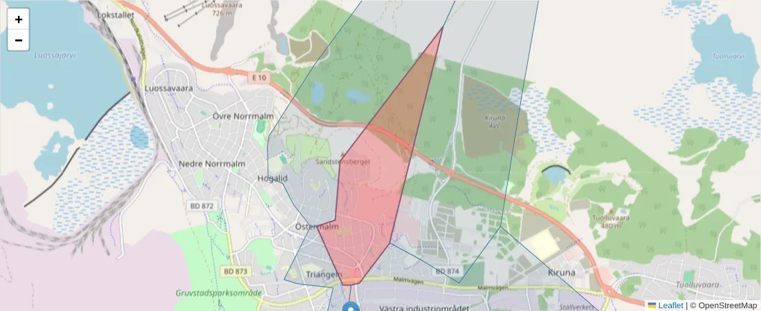 Karta över postnummerområdet  och angränsande postnummer i Sverige