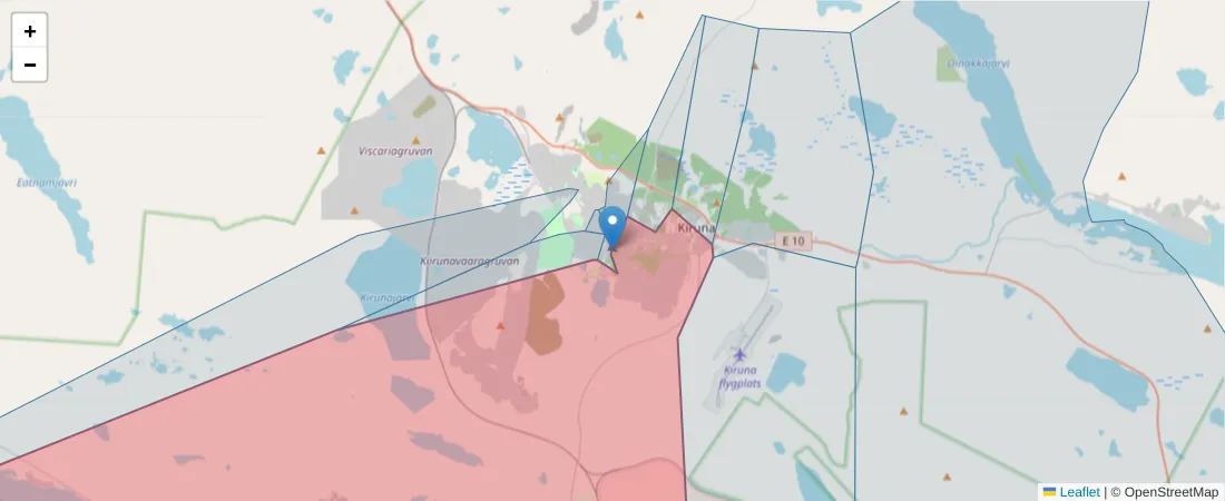 Karta över postnummerområdet  och angränsande postnummer i Sverige