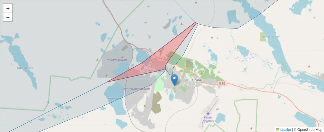 Karta över postnummerområdet  och angränsande postnummer i Sverige