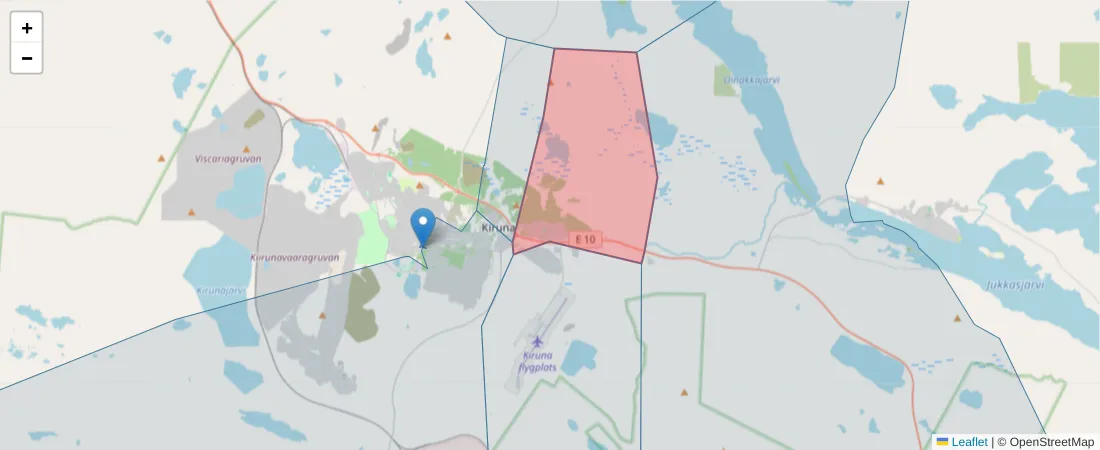 Karta över postnummerområdet  och angränsande postnummer i Sverige