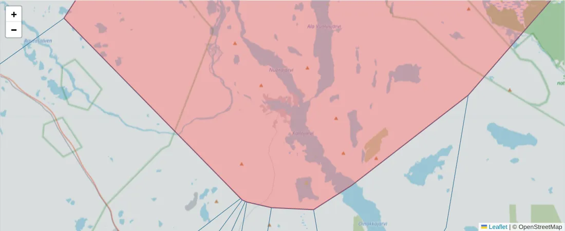 Karta över postnummerområdet  och angränsande postnummer i Sverige
