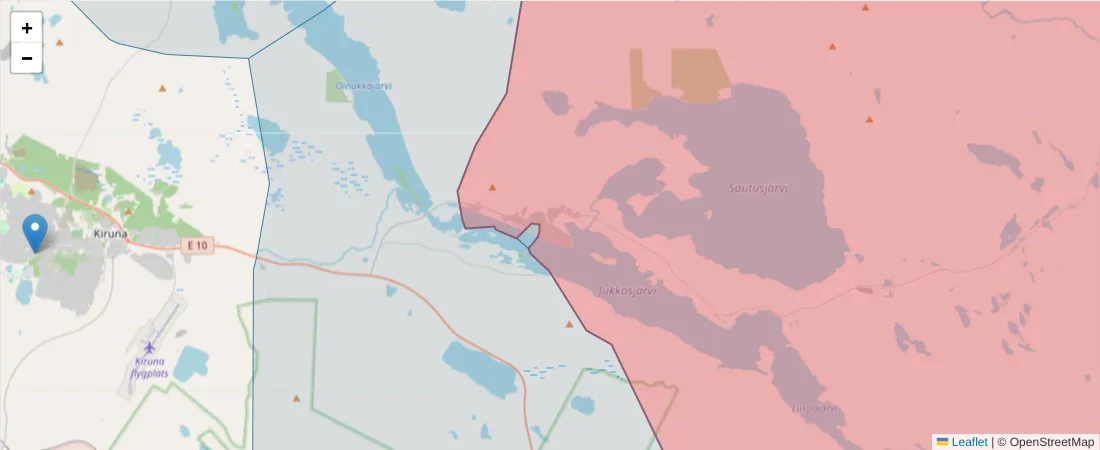 Karta över postnummerområdet  och angränsande postnummer i Sverige