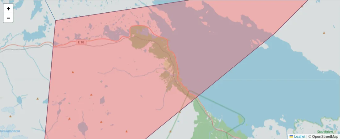 Karta över postnummerområdet  och angränsande postnummer i Sverige