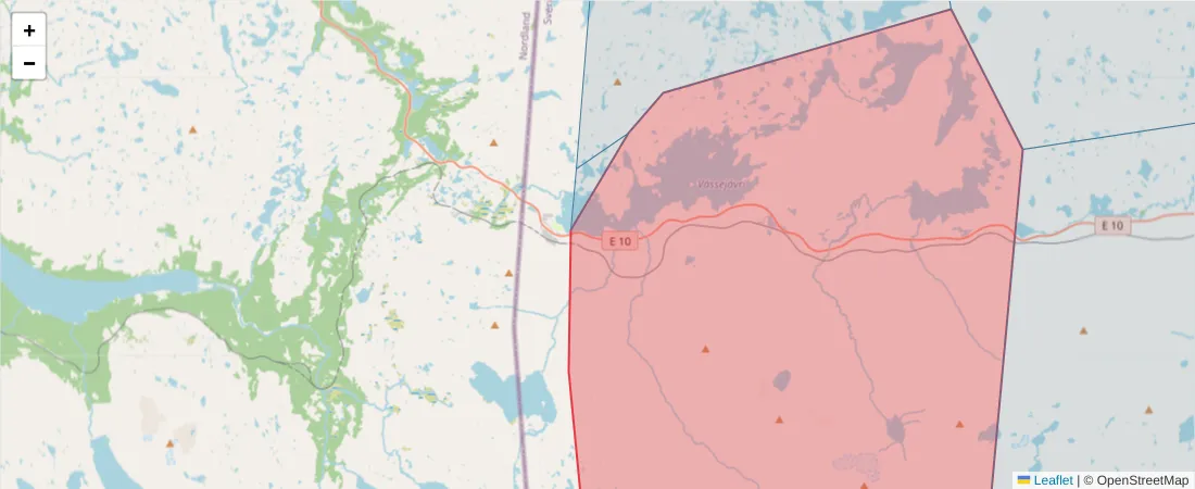 Karta över postnummerområdet  och angränsande postnummer i Sverige