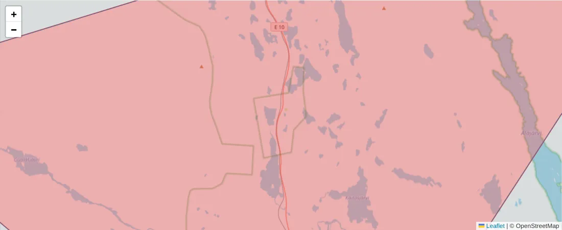 Karta över postnummerområdet  och angränsande postnummer i Sverige
