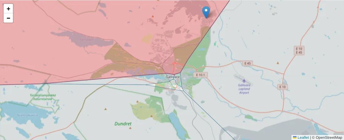 Karta över postnummerområdet  och angränsande postnummer i Sverige