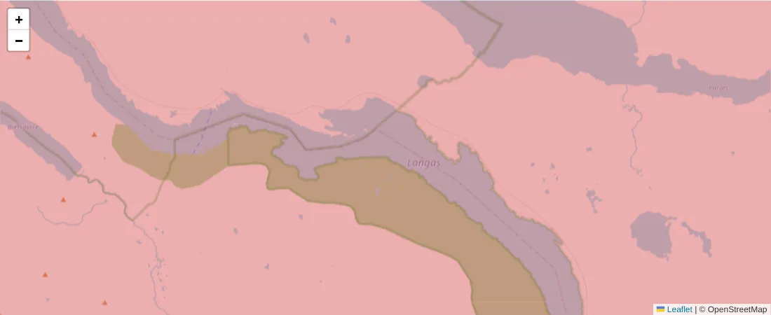 Karta över postnummerområdet  och angränsande postnummer i Sverige