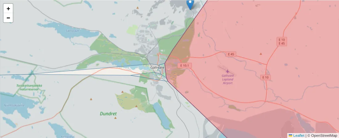 Karta över postnummerområdet  och angränsande postnummer i Sverige
